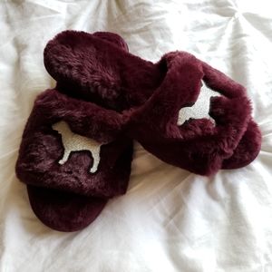 Pink Fluffy slip on slippers (plum)